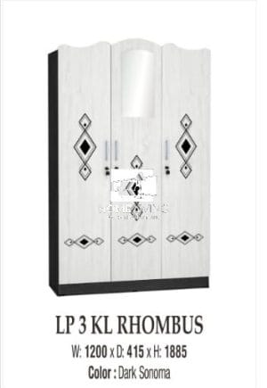 Lemari Pakaian 3 Pintu KL Rhombus Dark Sonoma