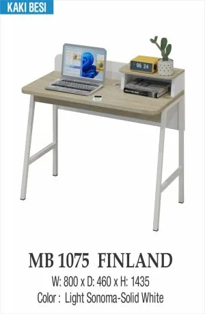 Meja Kerja Minimalis Modern MB 1075 Finland Light Sonoma Solid White
