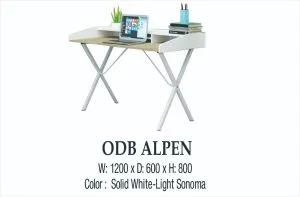 Meja Kerja Minimalis Modern ODB Alpen Solid White Light Sonoma
