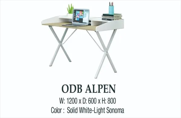 Meja Kerja Minimalis Modern ODB Alpen Solid White Light Sonoma