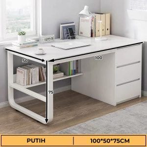 Homedoki Meja Kantor / Meja Komputer / Meja Kerja Minimalis / 100cm Meja Belajar / Meja Kantor Dengan Laci HD003 White