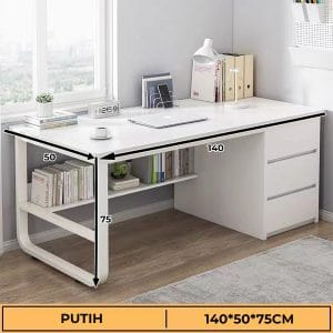 Meja Kantor / Meja Komputer / Meja Kerja Minimalis / 140cm Meja Belajar / Meja Kantor Dengan Laci HD003 White