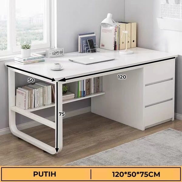 Meja Kantor / Meja Komputer / Meja Kerja Minimalis / 120cm Meja Belajar / Meja Kantor Dengan Laci HD003-White-type1