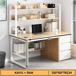 Meja Kantor / Meja Komputer / Meja Kerja Minimalis / 120cm Meja Belajar / Meja Kantor Dengan Laci HD003-120-Wood-shelf