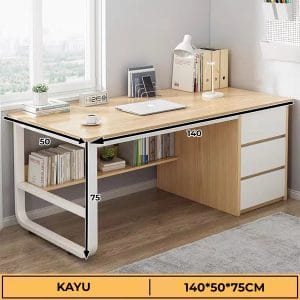 Meja Kantor / Meja Komputer / Meja Kerja Minimalis / 140cm Meja Belajar / Meja Kantor Dengan Laci HD003-Wood-140
