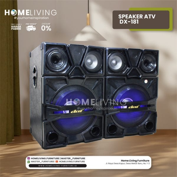 Speaker Aktif DAT dengan subwoofer 18 inch di ruangan minimalis. Tampilan depan Speaker Aktif DAT dengan ukuran besar. Speaker Aktif DAT dilengkapi Bluetooth dan mixer karaoke. Remote control Speaker Aktif DAT untuk pengaturan mudah. Detail midrange speaker 8,5 inch pada Speaker Aktif DAT. Subwoofer besar pada Speaker Aktif DAT menghasilkan bass bertenaga. Speaker Aktif DAT dengan fitur FM Radio dan port USB. Karaoke keluarga menggunakan Speaker Aktif DAT. Speaker Aktif DAT ditempatkan di ruang tamu modern. Desain kokoh Speaker Aktif DAT di acara outdoor.