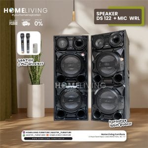Speaker Aktif DAT DS-122 dengan subwoofer ganda 12 inci. Tampilan panel kontrol 20 mixer pada speaker DAT DS-122. Dua microphone wireless untuk karaoke bersama keluarga. Digital echo pada speaker DAT untuk kualitas suara jernih. Fitur USB dan SD Card kompatibel pada DAT DS-122. Desain box kokoh dan compact speaker DAT DS-122. Remote control untuk pengaturan jarak jauh pada DAT DS-122. Speaker DAT DS-122 dengan fitur Bluetooth modern. Fungsi FM Radio pada speaker aktif DAT DS-122. Speaker DAT DS-122 digunakan untuk acara karaoke keluarga.