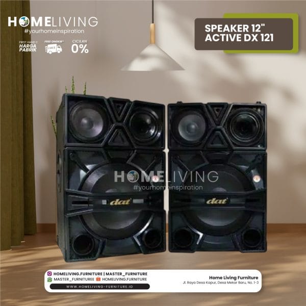 Speaker aktif DAT dengan fitur Bluetooth dan karaoke mixer. Speaker aktif dengan subwoofer 12 inci untuk bass maksimal. Tampilan elegan Speaker Aktif DAT di ruang tamu. Remote control Speaker Aktif DAT untuk kemudahan penggunaan. Speaker aktif dengan ukuran 48 x 53,5 x 73,5 cm. Detail speaker aktif dengan input mic dan fitur digital echo. Fitur USB dan FM radio pada Speaker Aktif DAT. Speaker dengan subwoofer dan midrange berkualitas tinggi. Penggunaan Speaker Aktif DAT untuk karaoke di rumah. Desain modern Speaker Aktif DAT cocok untuk berbagai ruangan.