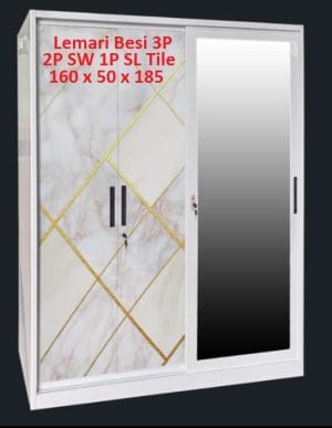 Lemari pakaian besi 3 pintu warna putih modern. Bagian dalam lemari dengan rak dan gantungan baju. Detil pintu sliding pada lemari pakaian besi. Lemari pakaian besi ukuran 160 x 50 x 185 cm di kamar minimalis. Kompartemen laci aksesori pada lemari pakaian besi. Lemari besi dengan desain kombinasi sliding dan swing. Tampak samping lemari pakaian besi dengan tekstur kokoh. Proses perakitan lemari pakaian besi di Homeliving Furniture. Gantungan baju dalam lemari besi 3 pintu. Tampilan lemari pakaian besi dari sudut kamar modern.