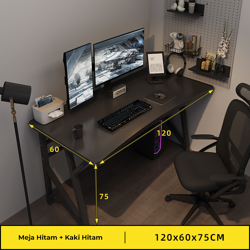 HD008 Black Meja Komputer Minimalis 120×60×75 – Meja Kerja Modern Multifungsi dengan Rangka Besi Kokoh