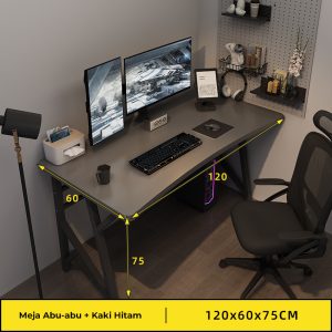 HD008 Grey Meja Komputer Minimalis 120×60×75 – Meja Kerja Modern Multifungsi dengan Rangka Besi Kokoh