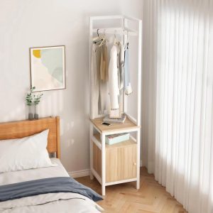 Rak Serbaguna HD009-Wood warna kayu dengan gantungan dan lemari bawah