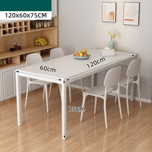 Meja makan minimalis HD011 ukuran 120×60×75 cm warna putih.