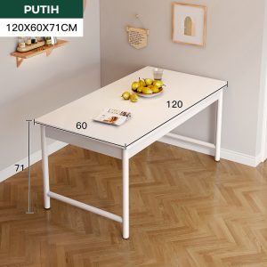 HD012 meja makan minimalis putih ukuran 120×60×71 cm dengan rangka baja anti karat