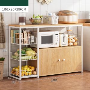 Rak Dapur Serbaguna HD014-LACI-MED Ukuran 100×30×80 cm – Rak Multifungsi Bahan MDF + Rangka Baja Anti Karat untuk Penyimpanan Peralatan Dapur