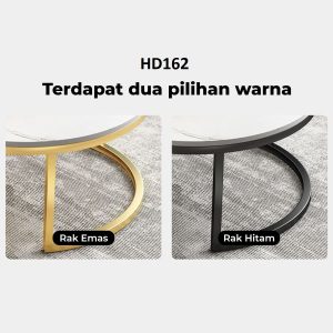 Meja Kopi Bundar HD162 Set 2 – Meja Tamu Marble Minimalis Modern Putih Hitam/Emas Kaki Besi Kokoh