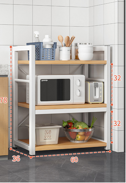 Rak Dapur Multifungsi 3 Tingkat Kayu & Besi – Rak Microwave Kuat dan Minimalis | Homeliving