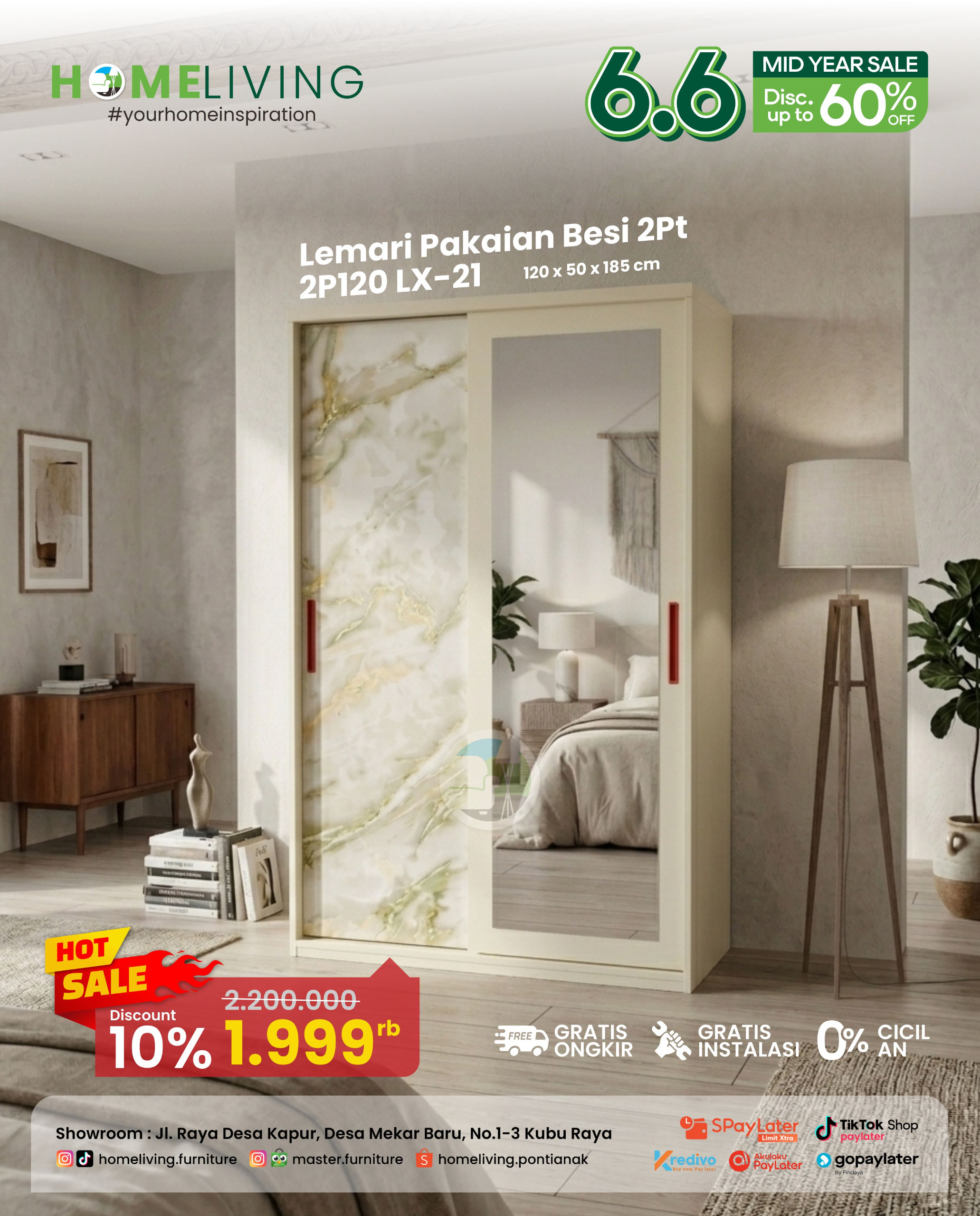 HOMELIVING Lemari Pakaian Besi 2 Pintu Sliding LX Series – Modern, Kokoh & Elegan - Image 6