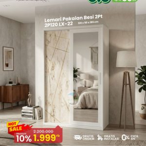 HOMELIVING Lemari Pakaian Besi 2 Pintu Sliding LX Series – Modern, Kokoh & Elegan