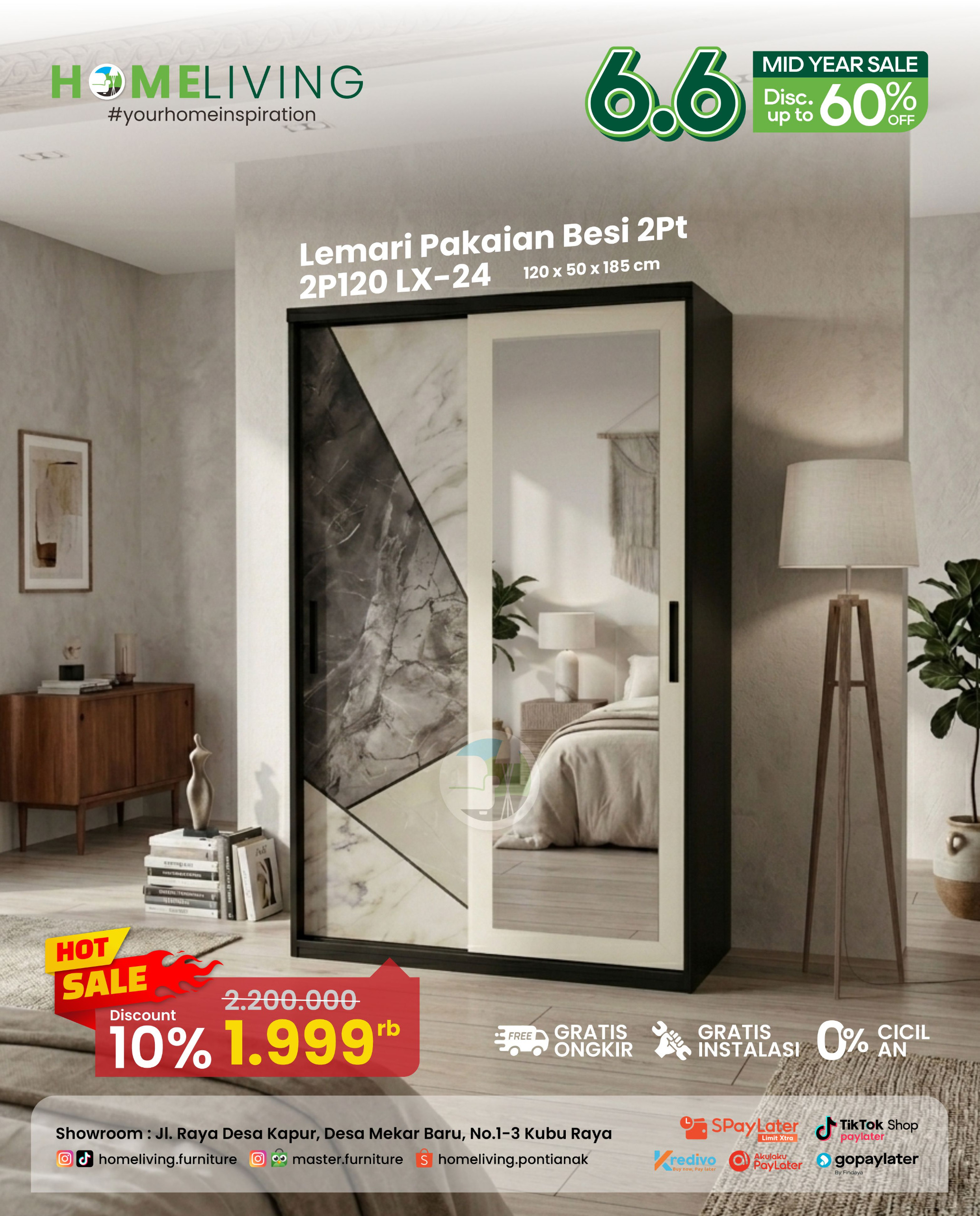 HOMELIVING Lemari Pakaian Besi 2 Pintu Sliding LX Series – Modern, Kokoh & Elegan - Image 5
