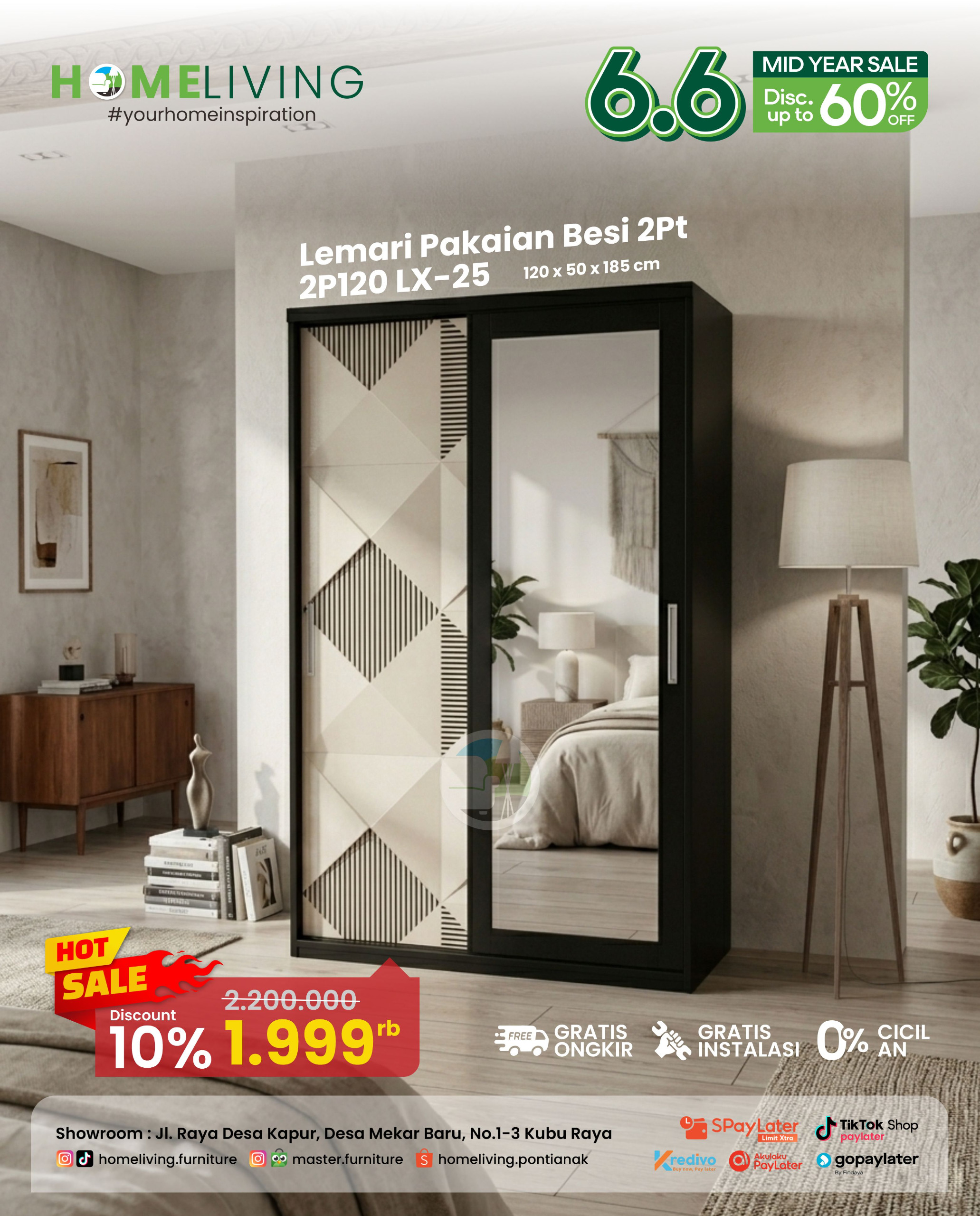 HOMELIVING Lemari Pakaian Besi 2 Pintu Sliding LX Series – Modern, Kokoh & Elegan - Image 4