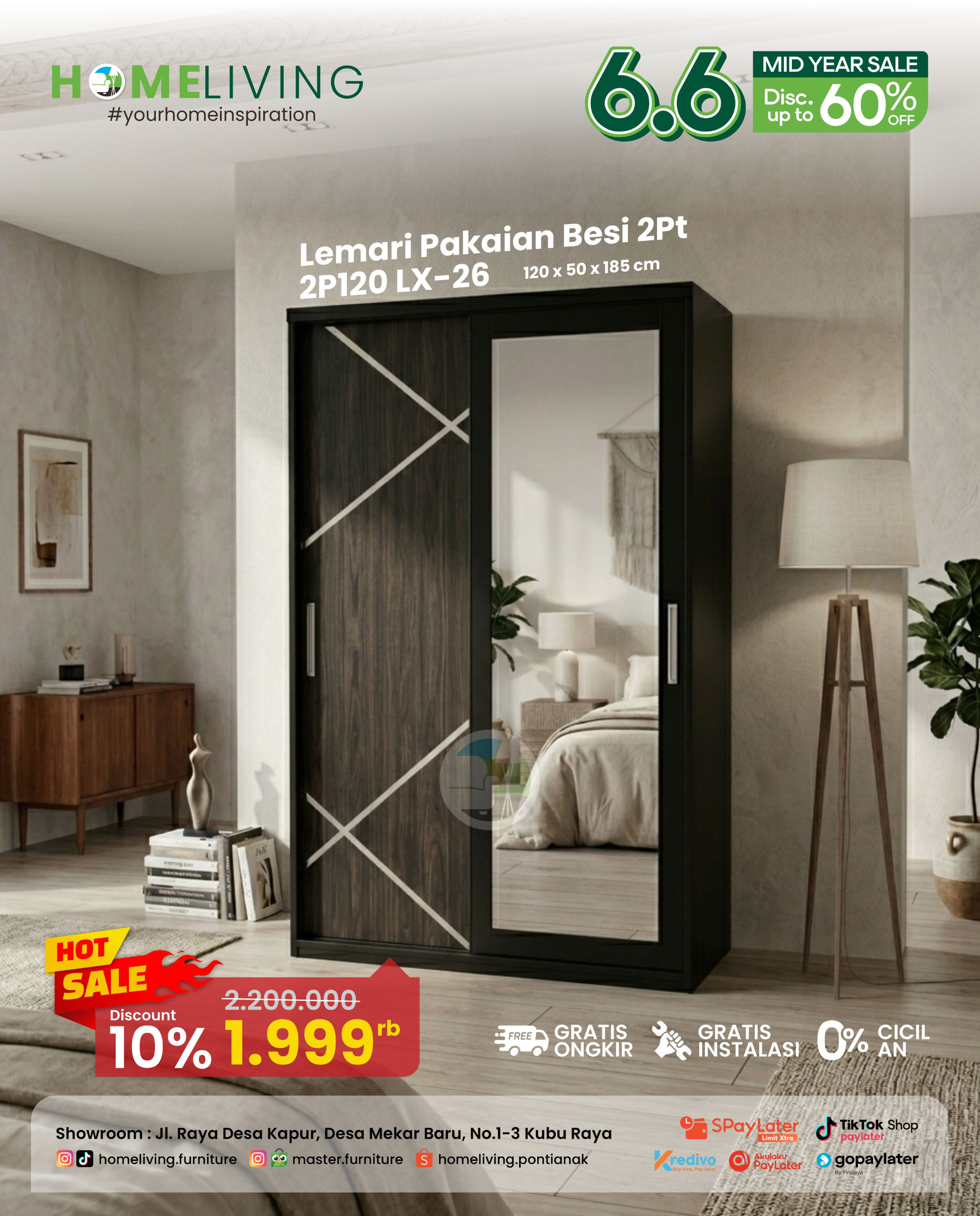HOMELIVING Lemari Pakaian Besi 2 Pintu Sliding LX Series – Modern, Kokoh & Elegan - Image 2