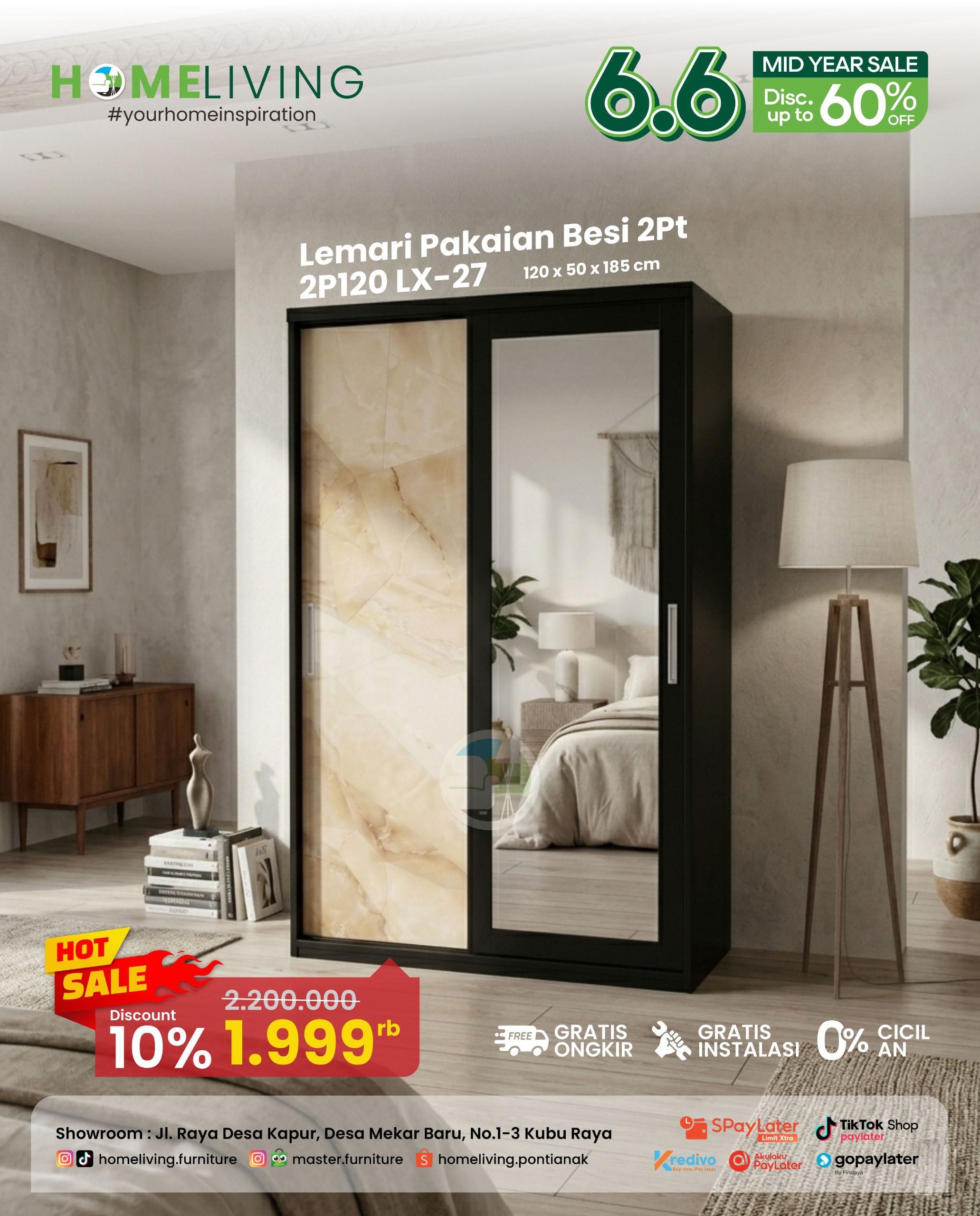 HOMELIVING Lemari Pakaian Besi 2 Pintu Sliding LX Series – Modern, Kokoh & Elegan - Image 3