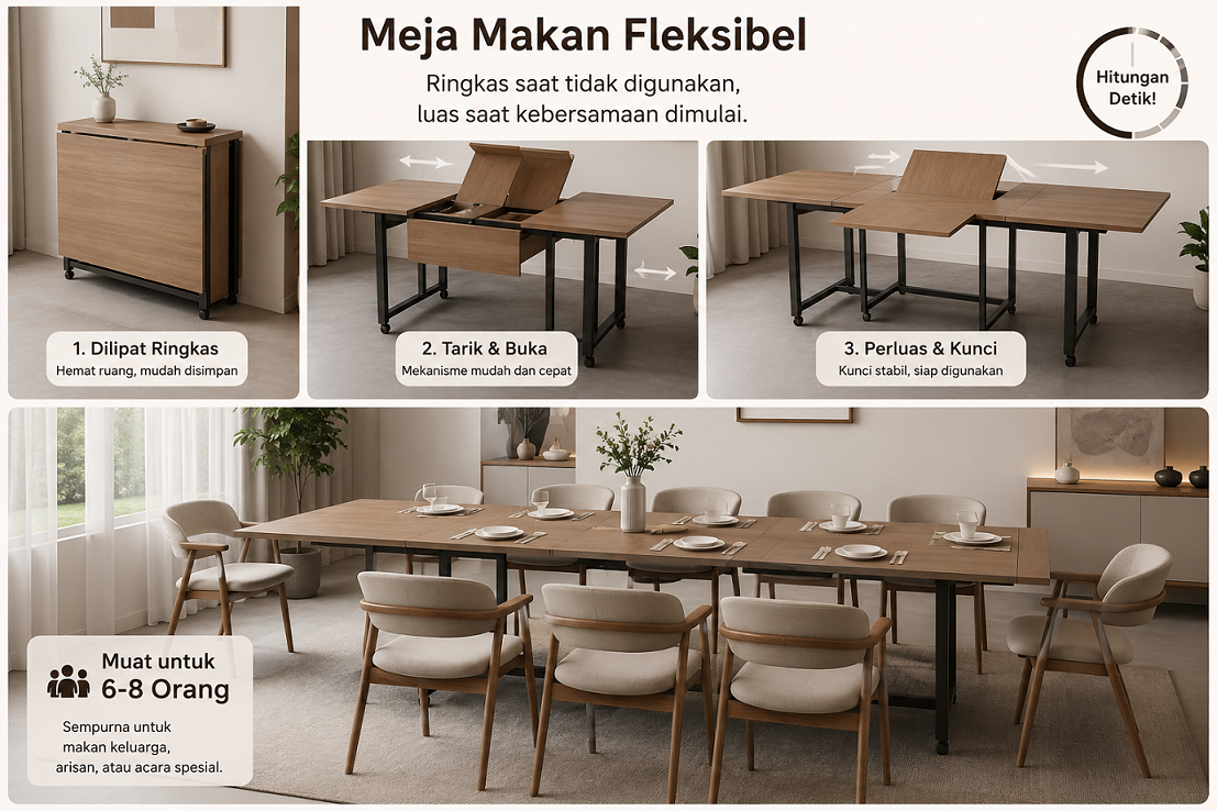 Meja makan fleksibel untuk kebersamaan Meja makan fleksibel untuk kebersamaan